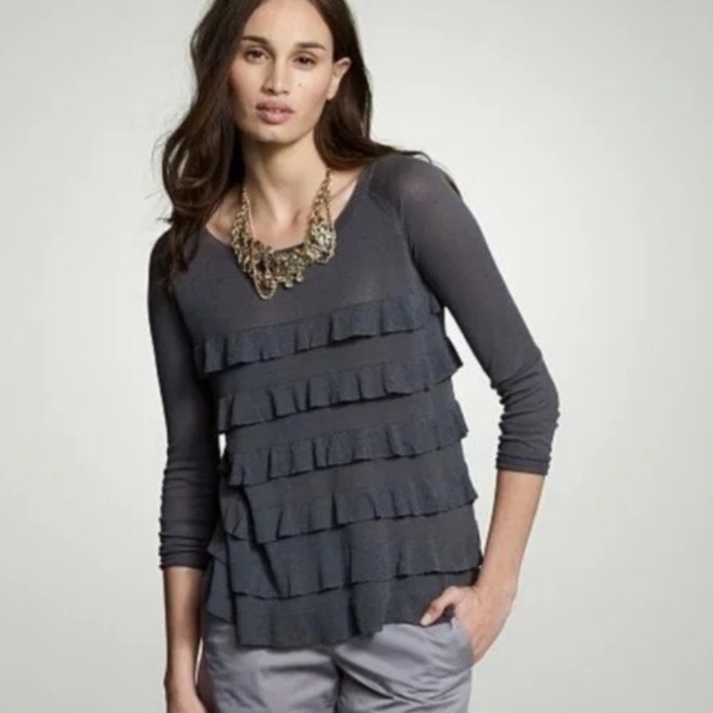 J Crew lightweight wool blend grey ruffle sweater